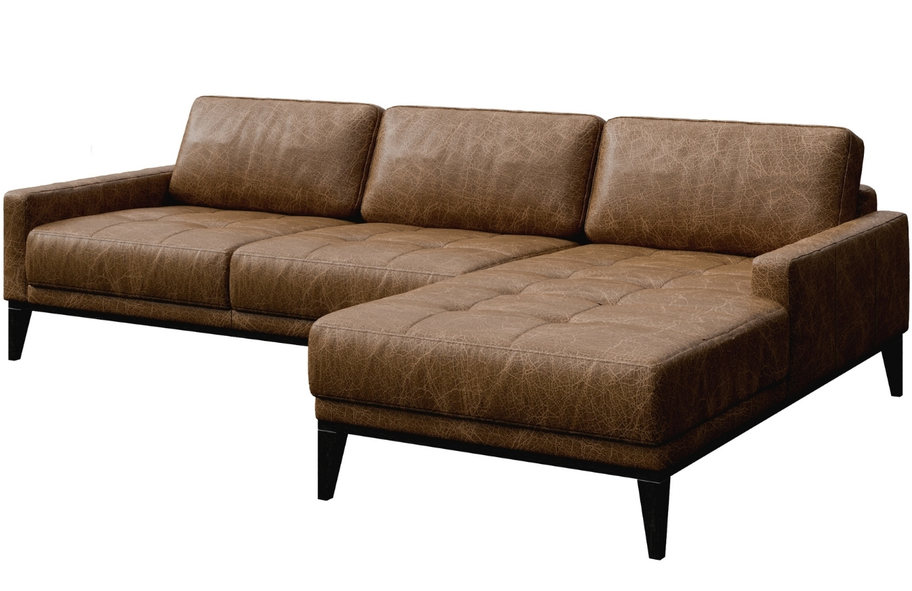 Hnědá vintage kožená rohová pohovka MESONICA Musso Tufted, pravá, 248 cm