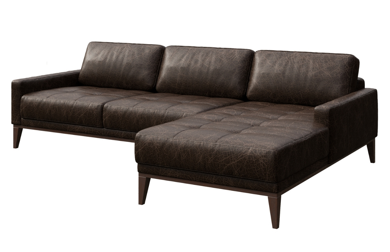 Tmavě hnědá vintage kožená rohová pohovka MESONICA Musso Tufted, pravá, 248 cm
