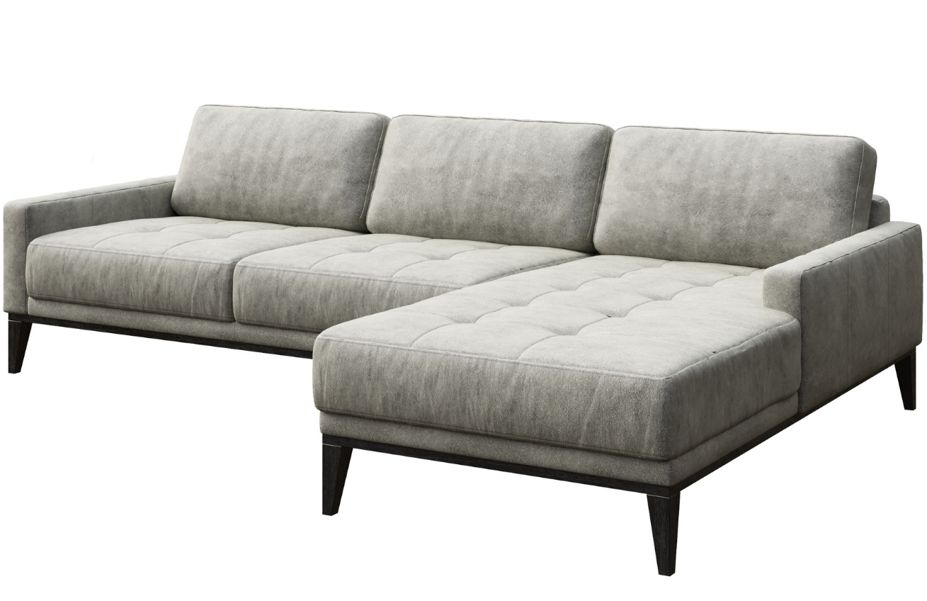 Šedá koženková rohová pohovka MESONICA Musso Tufted, pravá, 248 cm