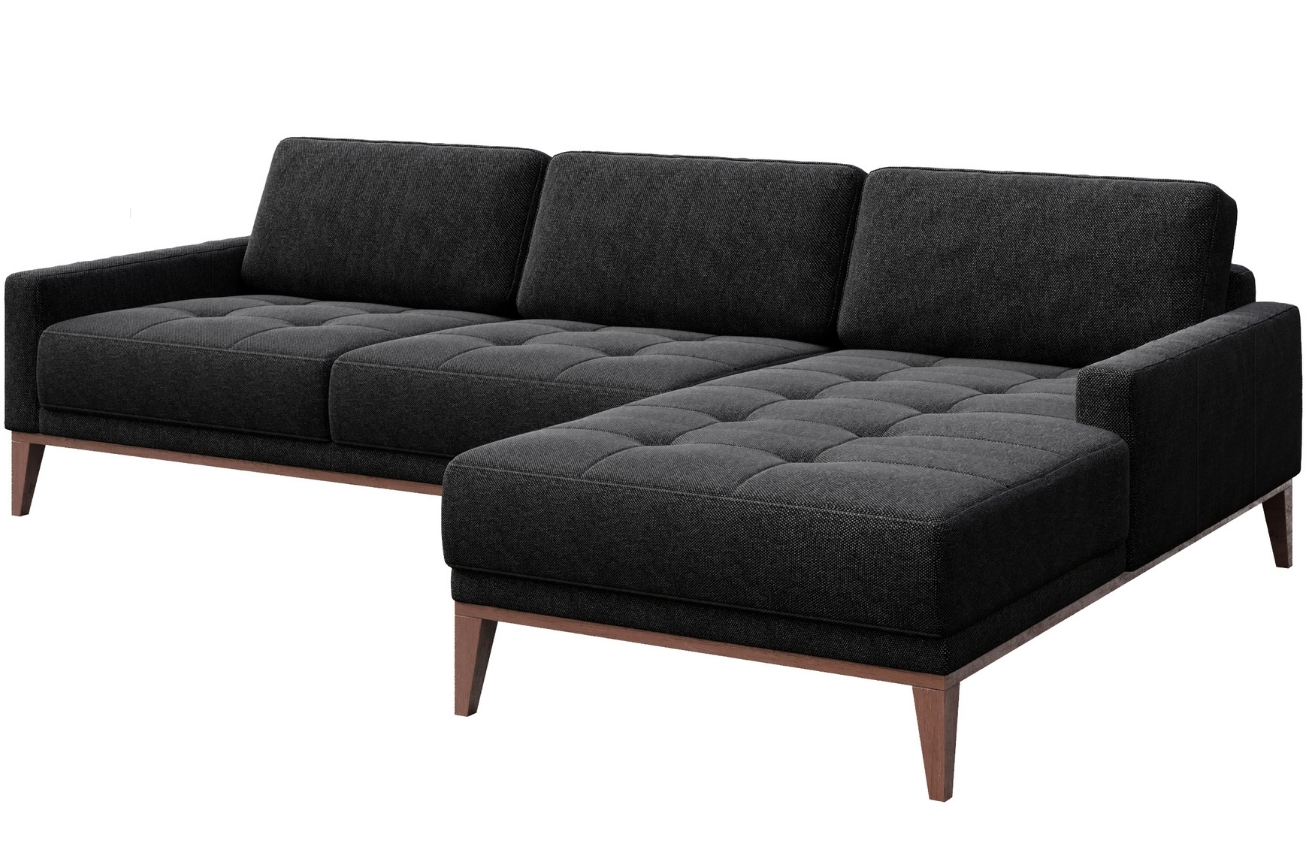 Antracitová látková rohová pohovka MESONICA Musso Tufted, pravá, 248 cm