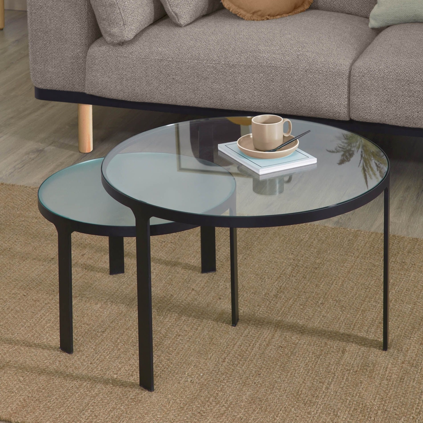Set dvou skleněných konferenčních stolků Kave Home Oni 70/50 cm