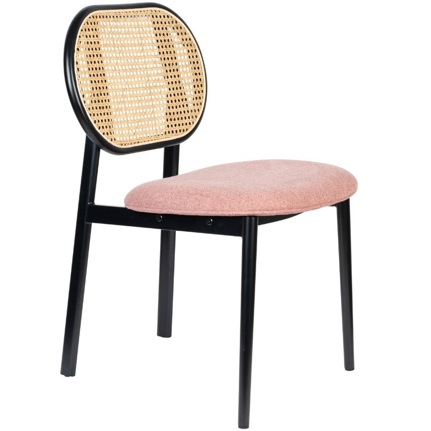 Růžov&aacute; l&aacute;tkov&aacute; j&iacute;deln&iacute; židle ZUIVER SPIKE s ratanov&yacute;m opěradlem