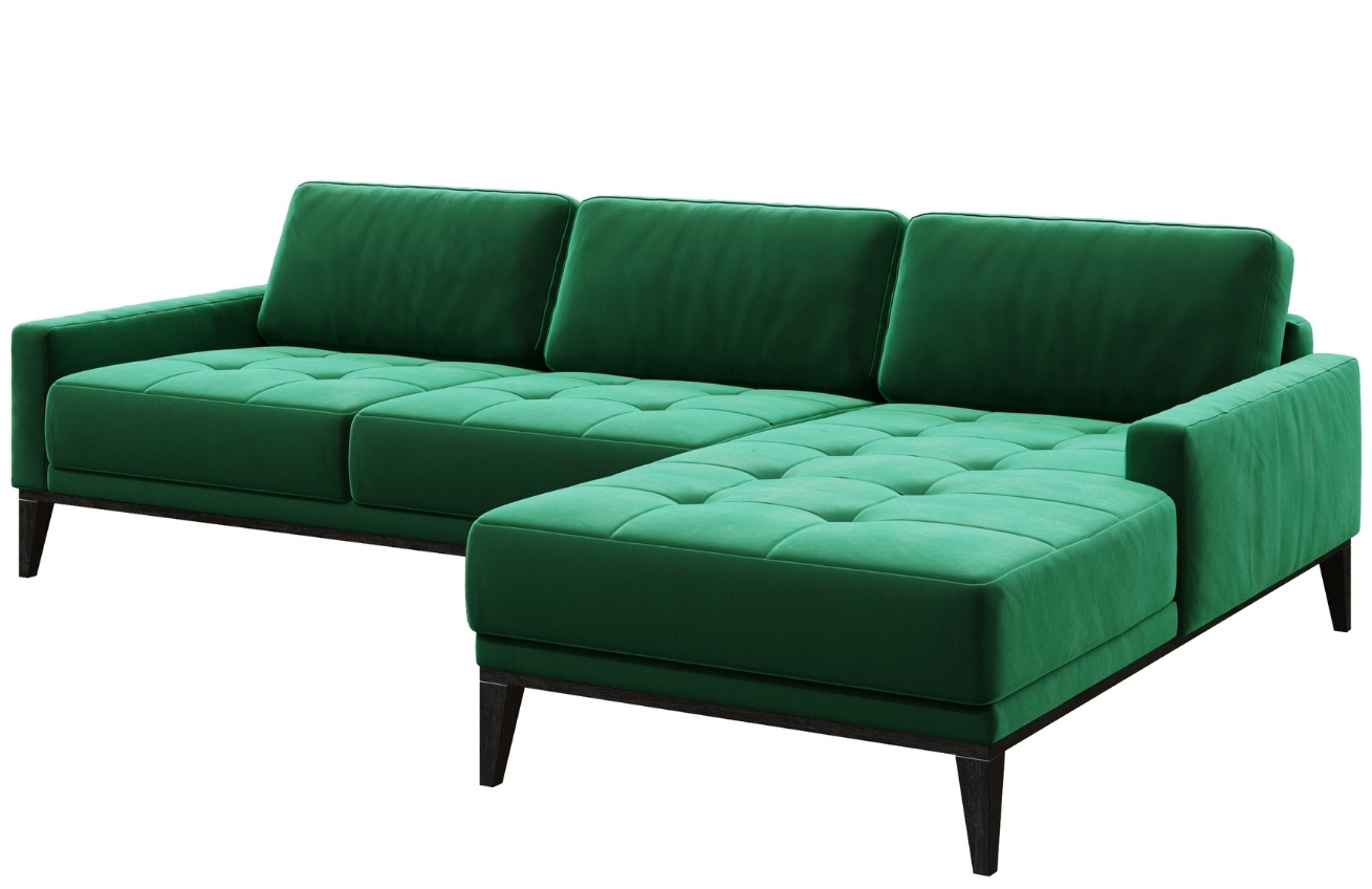 Zelená sametová rohová pohovka MESONICA Musso Tufted, pravá, 248 cm