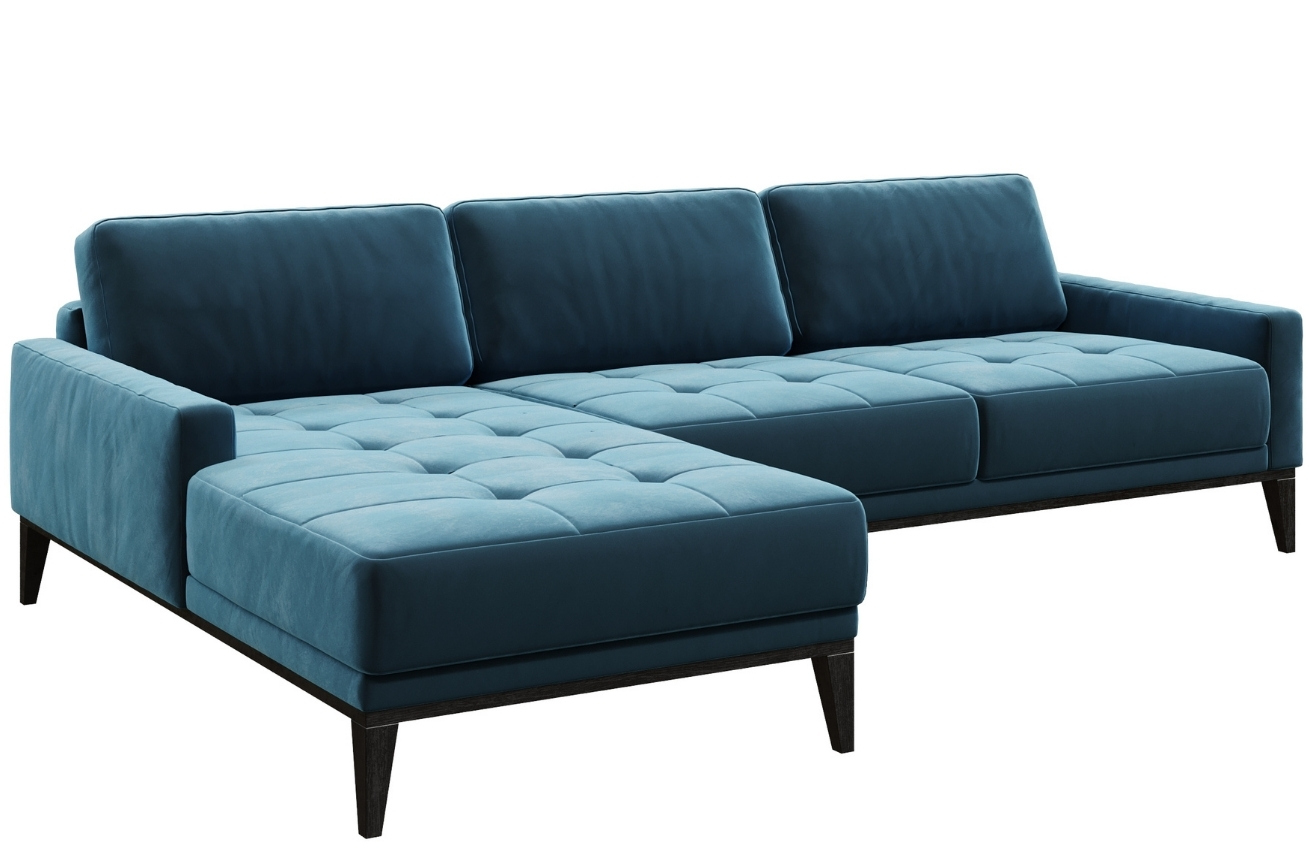 Modrá sametová rohová pohovka MESONICA Musso Tufted, levá, 248 cm