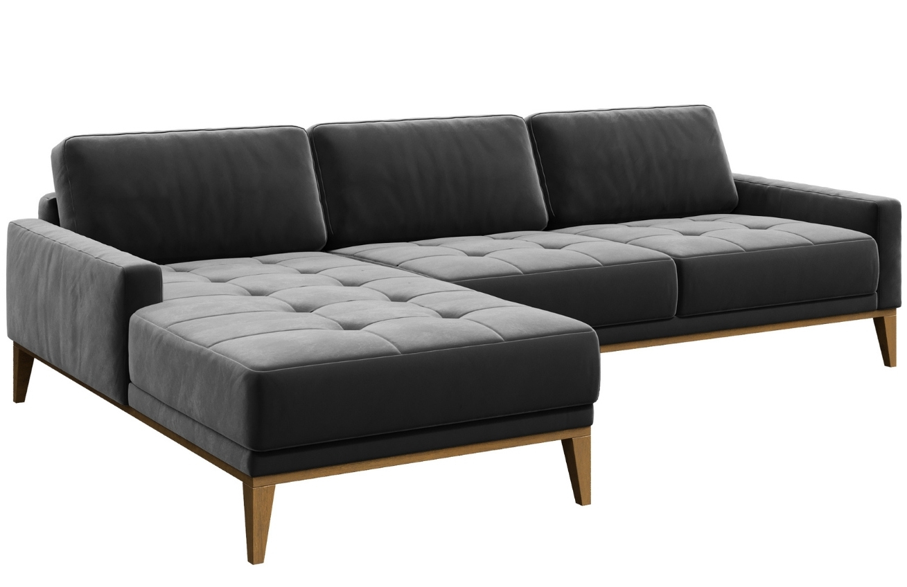 Tmavě šedá sametová rohová pohovka MESONICA Musso Tufted, levá, 248 cm