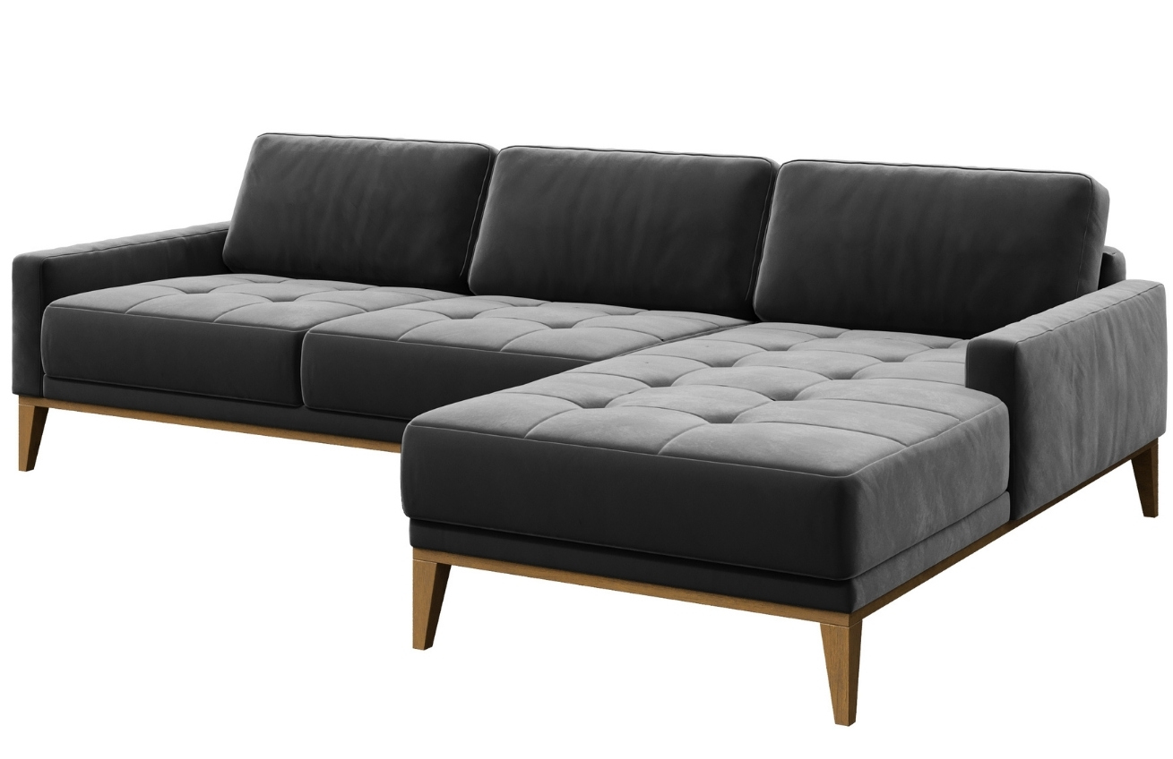 Tmavě šedá sametová rohová pohovka MESONICA Musso Tufted, pravá, 248 cm