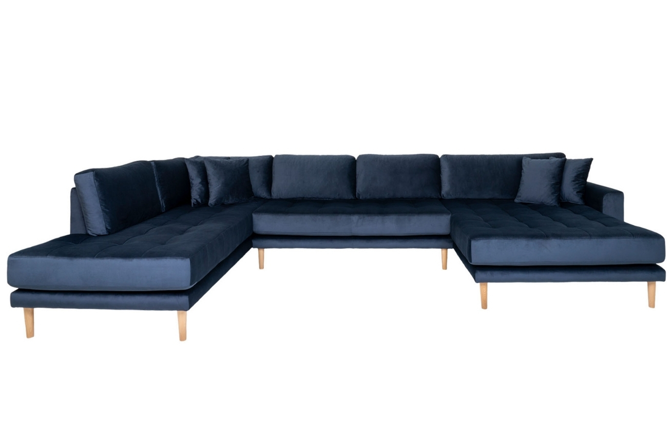 Nordic Living Modrá sametová rohová pohovka Limo 370 x 220 cm, levá