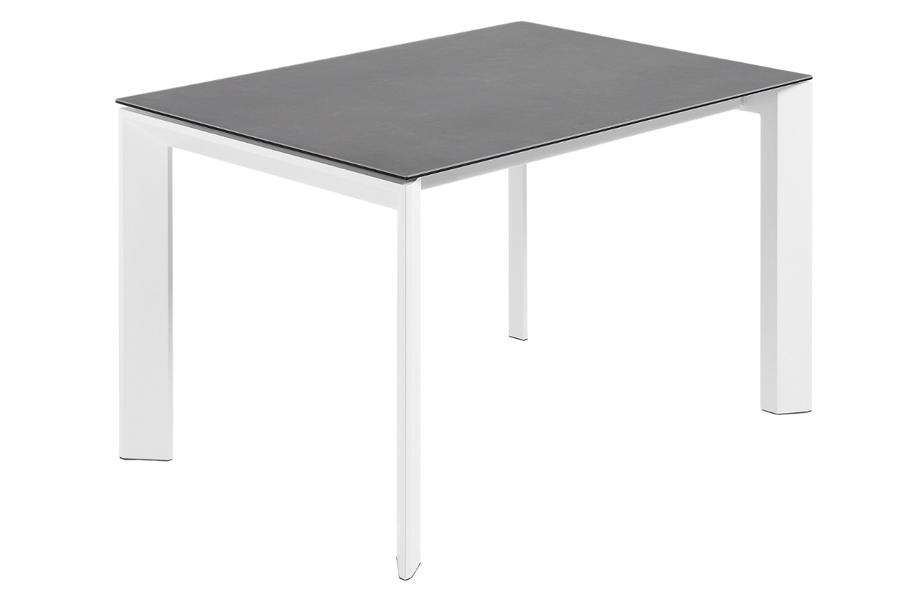Antracitově šedý keramický rozkládací jídelní stůl Kave Home Axis II. 140/200 x 90 cm, bílá podnož