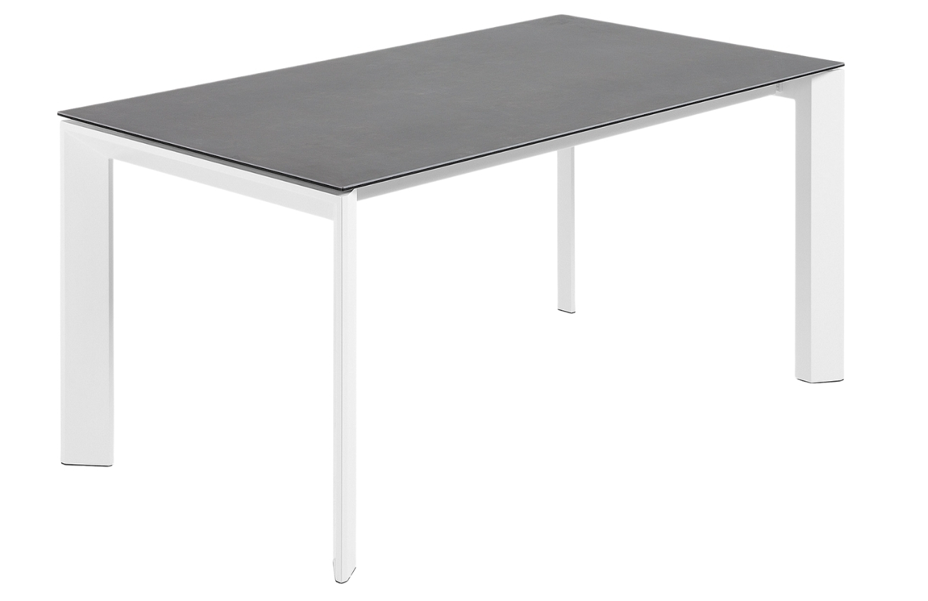 Antracitově šedý keramický rozkládací jídelní stůl Kave Home Axis II. 160/220 x 90 cm, bílá podnož