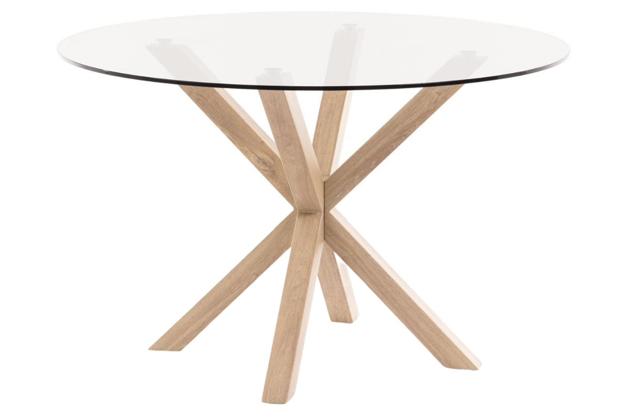 Skleněn&yacute; j&iacute;deln&iacute; stůl Kave Home Argo 119 cm s př&iacute;rodn&iacute; kovovou podnož&iacute;