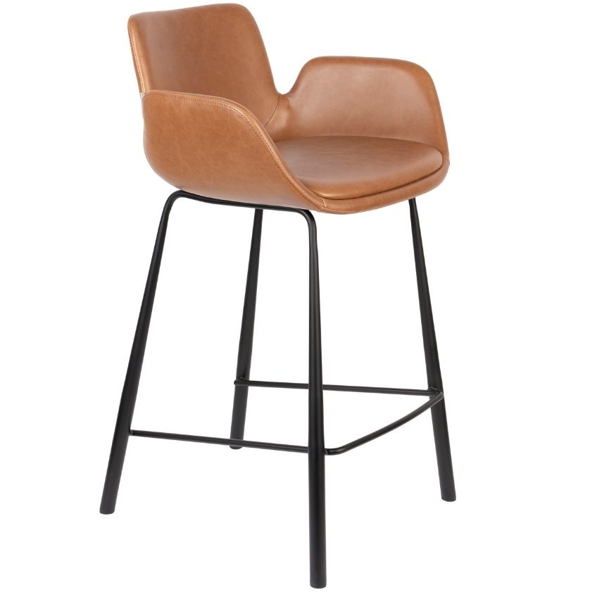 Hněd&aacute; koženkov&aacute; barov&aacute; židle ZUIVER BRIT LL 67,5 cm