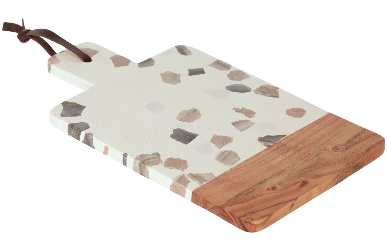 Bílé terrazzo servírovací prkénko Kave Home Temira 35,5 x 20,5 cm