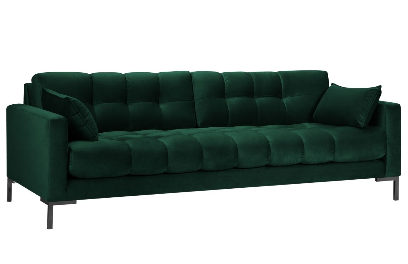 Tmavě zelen&aacute; sametov&aacute; čtyřm&iacute;stn&aacute; pohovka MICADONI MAMAIA 217 cm