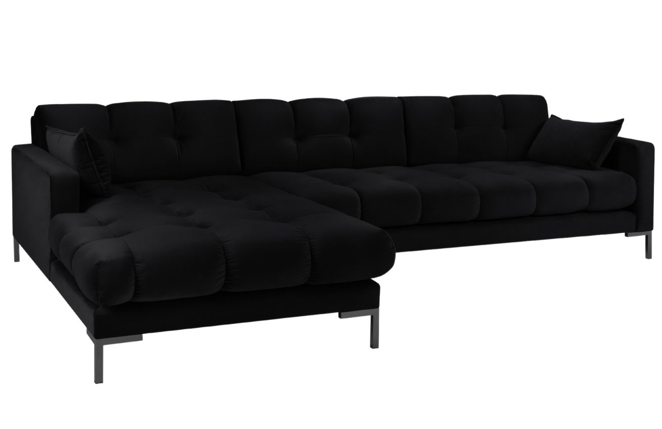 Černá sametová rohová pohovka MICADONI MAMAIA 293 cm, levá