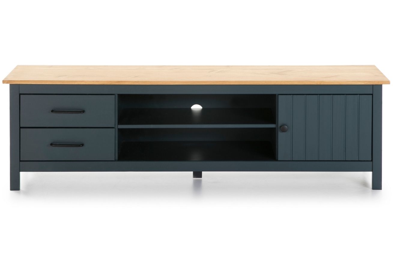 Modro šedý borovicový TV stolek Marckeric Miranda 158 x 40 cm