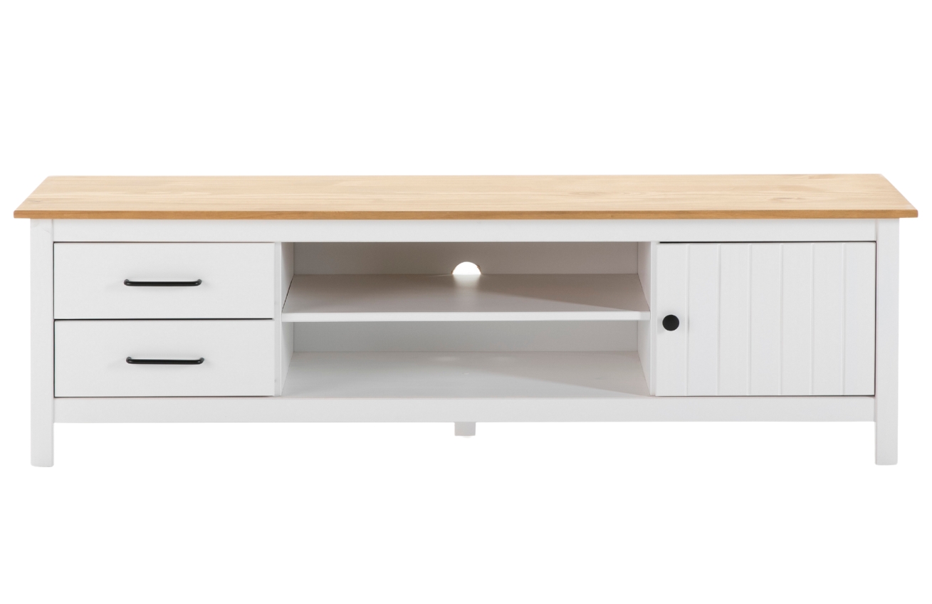 Bílý borovicový TV stolek Marckeric Miranda 158 x 40 cm