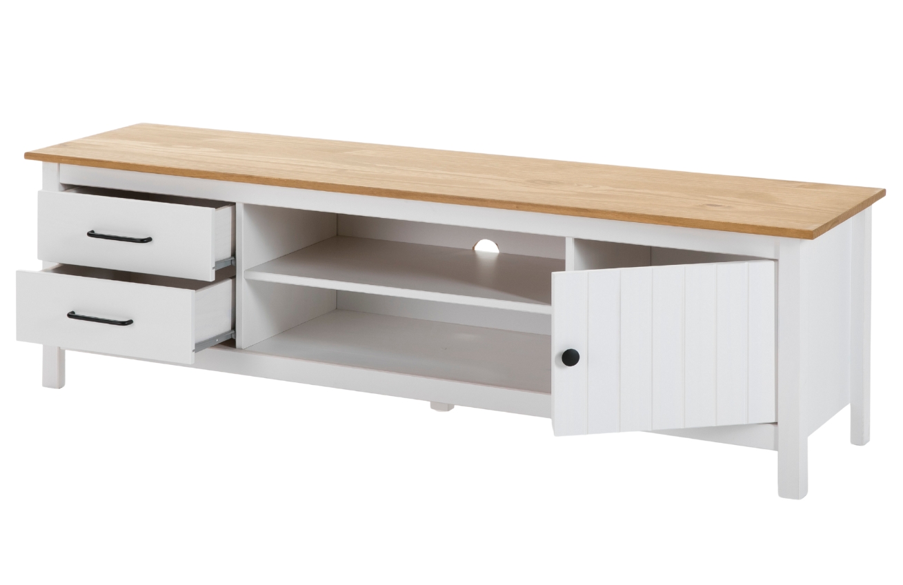 Bílý borovicový TV stolek Marckeric Miranda 158 x 40 cm