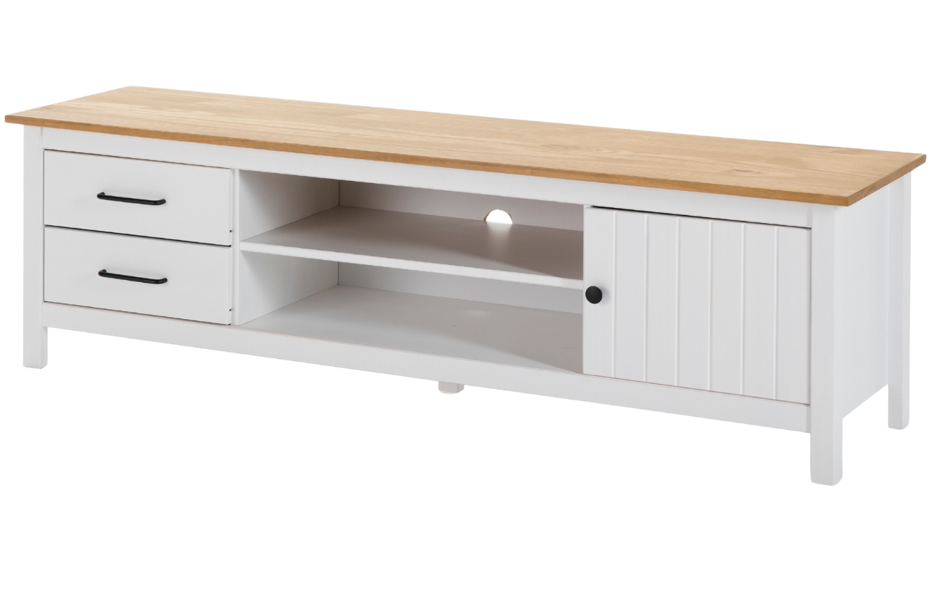 Bílý borovicový TV stolek Marckeric Miranda 158 x 40 cm