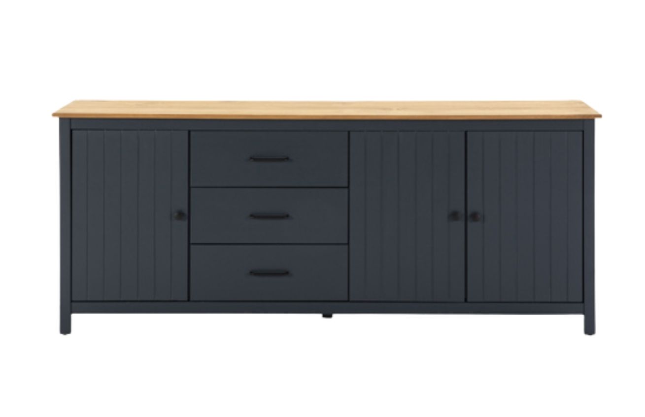 Modro šedá borovicová komoda Marckeric Miranda 190 x 40 cm