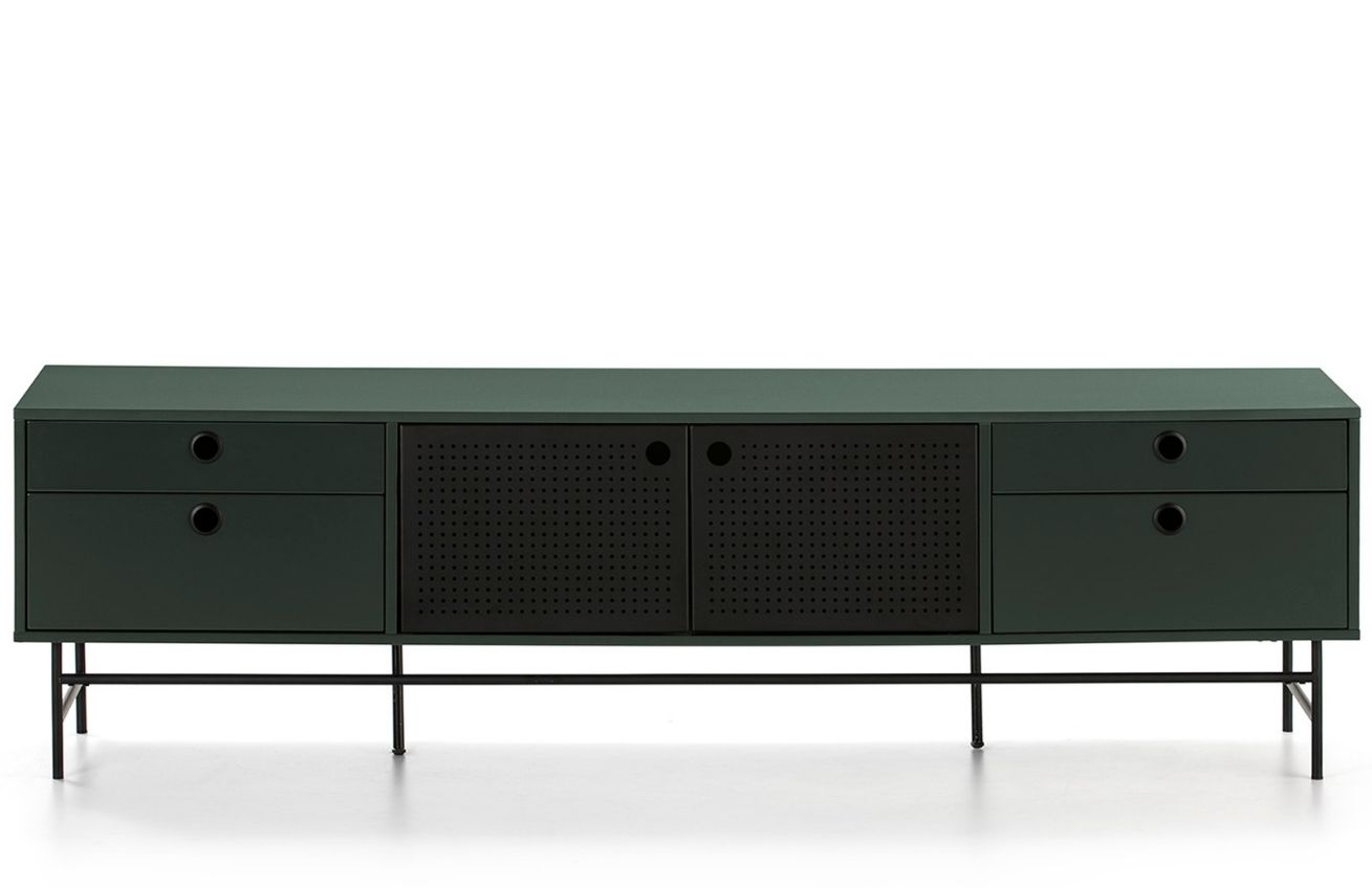Tmavě zelený lakovaný TV stolek Teulat Punto 180 x 40 cm