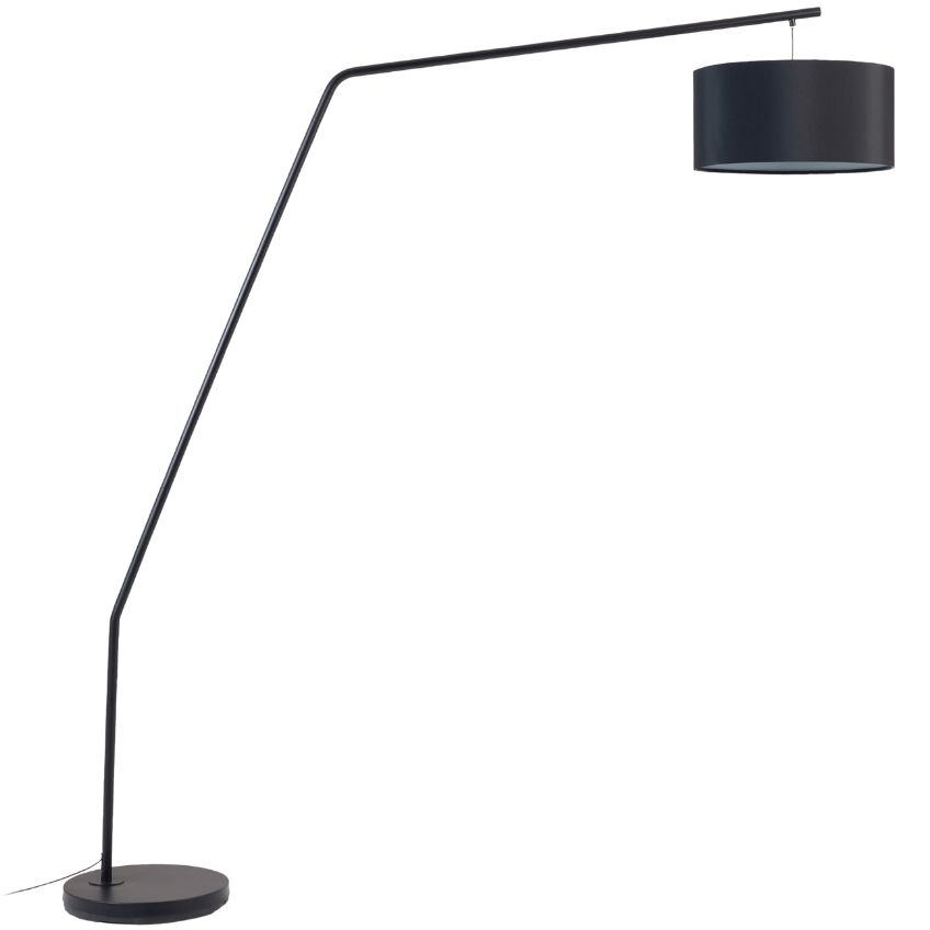 Černá kovová stojací lampa s bavlněným stínidlem Kave Home Ciana 221,5 cm