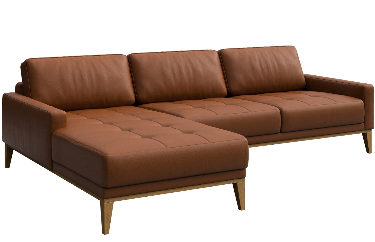 Hnědá kožená rohová pohovka MESONICA Musso Tufted, levá, 248 cm