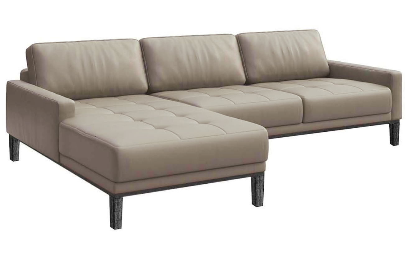 Šedá kožená rohová pohovka MESONICA Musso Tufted, levá, 248 cm