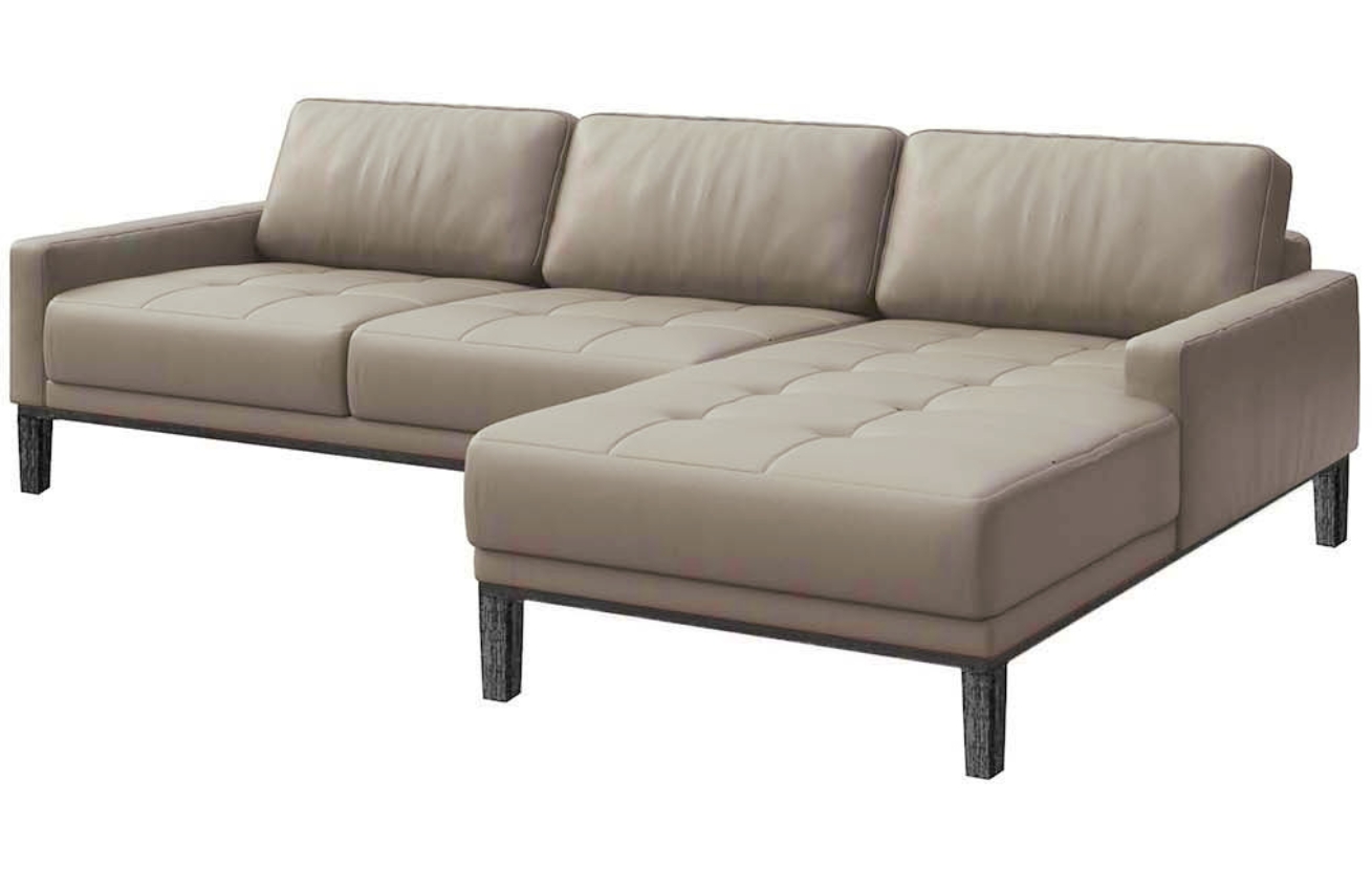 Šedá kožená rohová pohovka MESONICA Musso Tufted, pravá, 248 cm