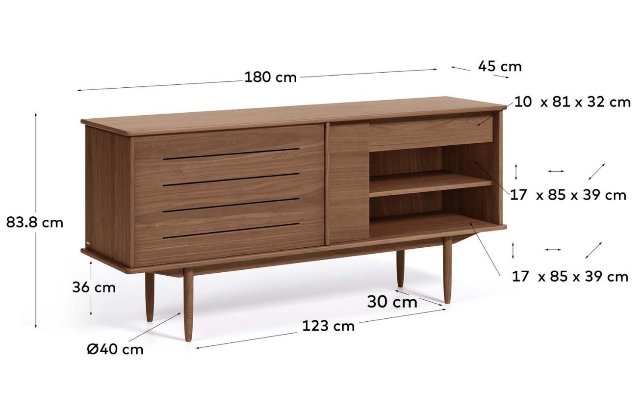 Ořechová komoda Kave Home Carolin 180 x 45 cm