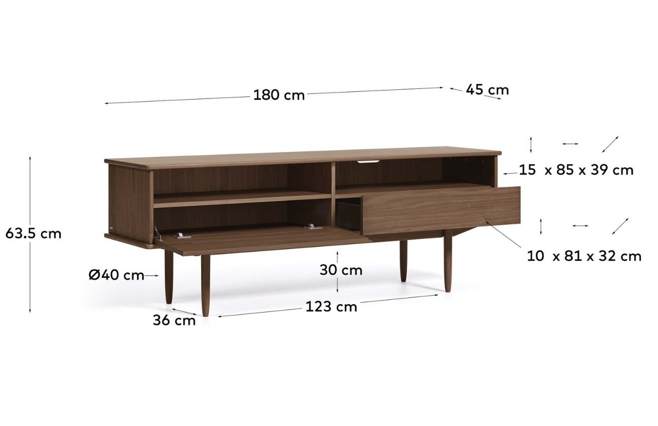 Ořechový TV stolek Kave Home Carolin 180 x 45 cm