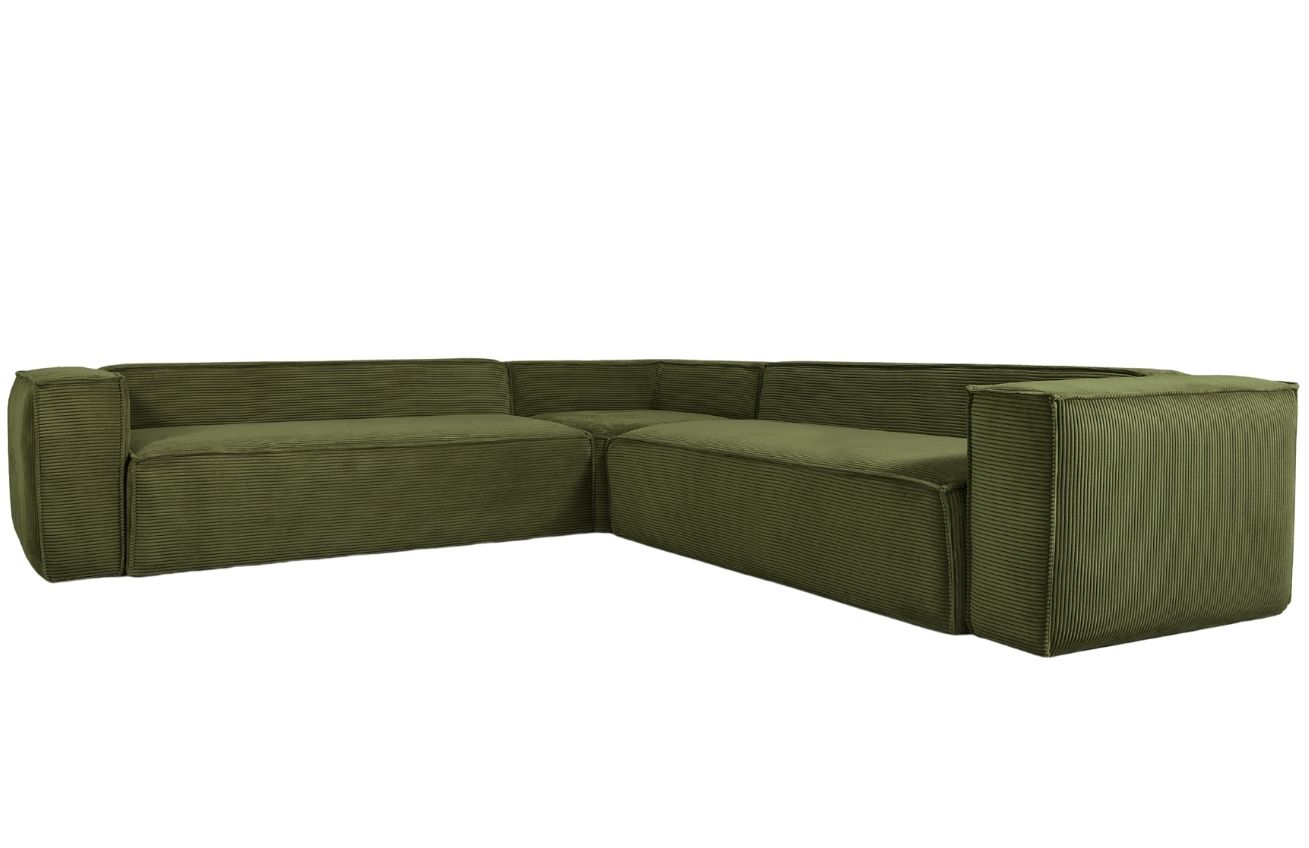 Zelená manšestrová rohová pohovka Kave Home Blok 320 cm, levá/pravá