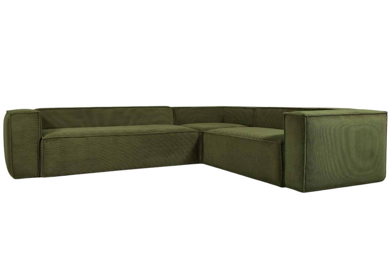 Zelená manšestrová rohová pohovka Kave Home Blok II 320 cm, pravá