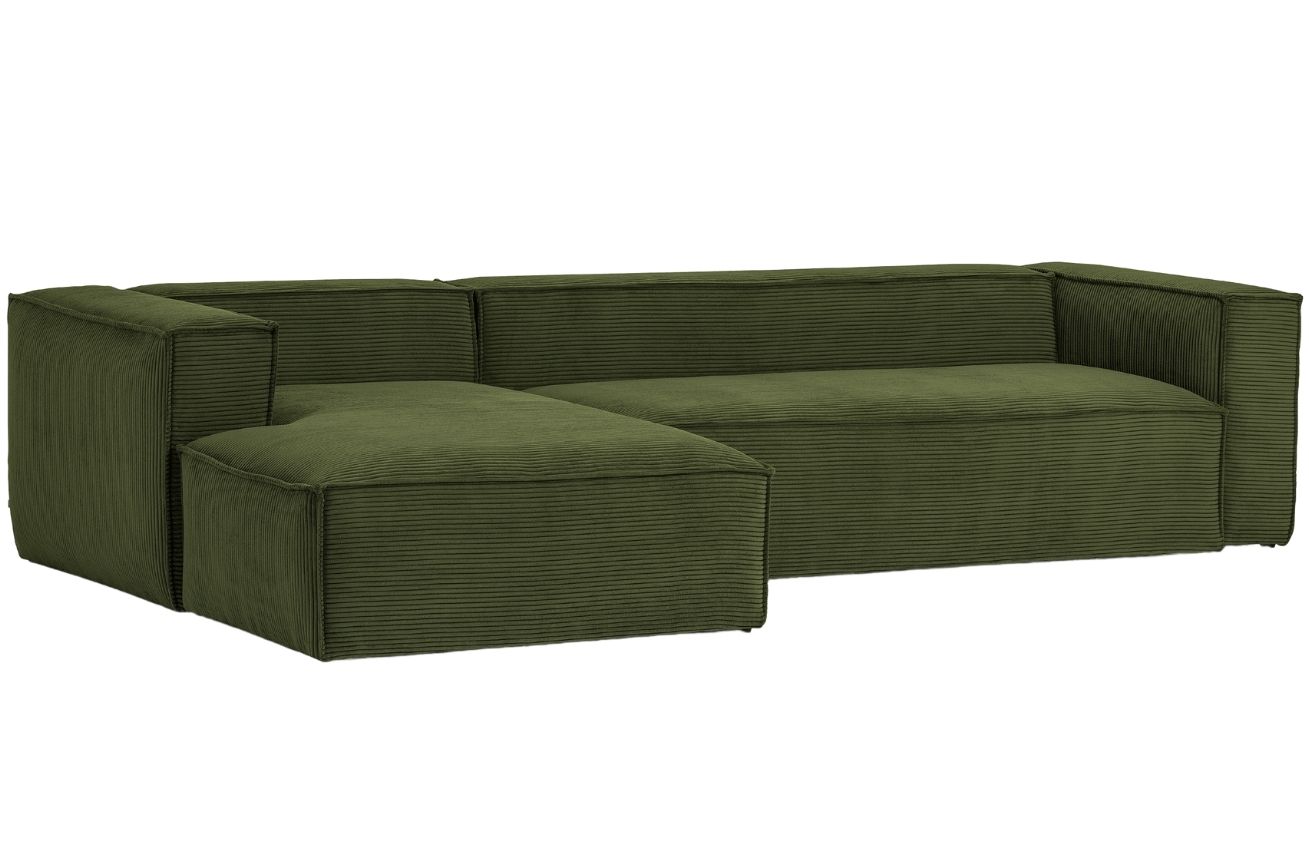 Zelená manšestrová rohová pohovka Kave Home Blok 300 cm, levá