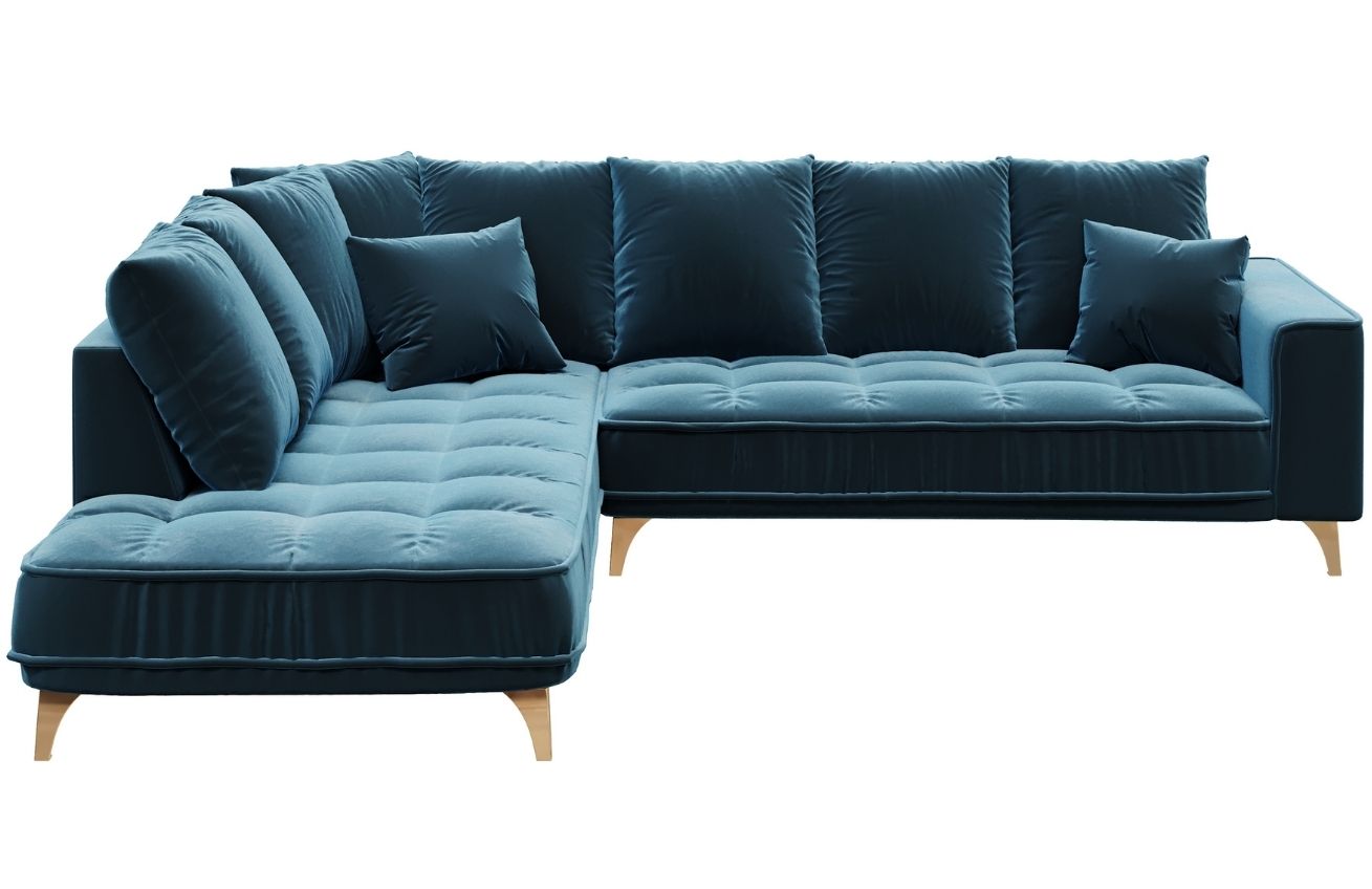 Tmavě modrá sametová rohová pohovka DEVICHY Chloe 288 cm, levá