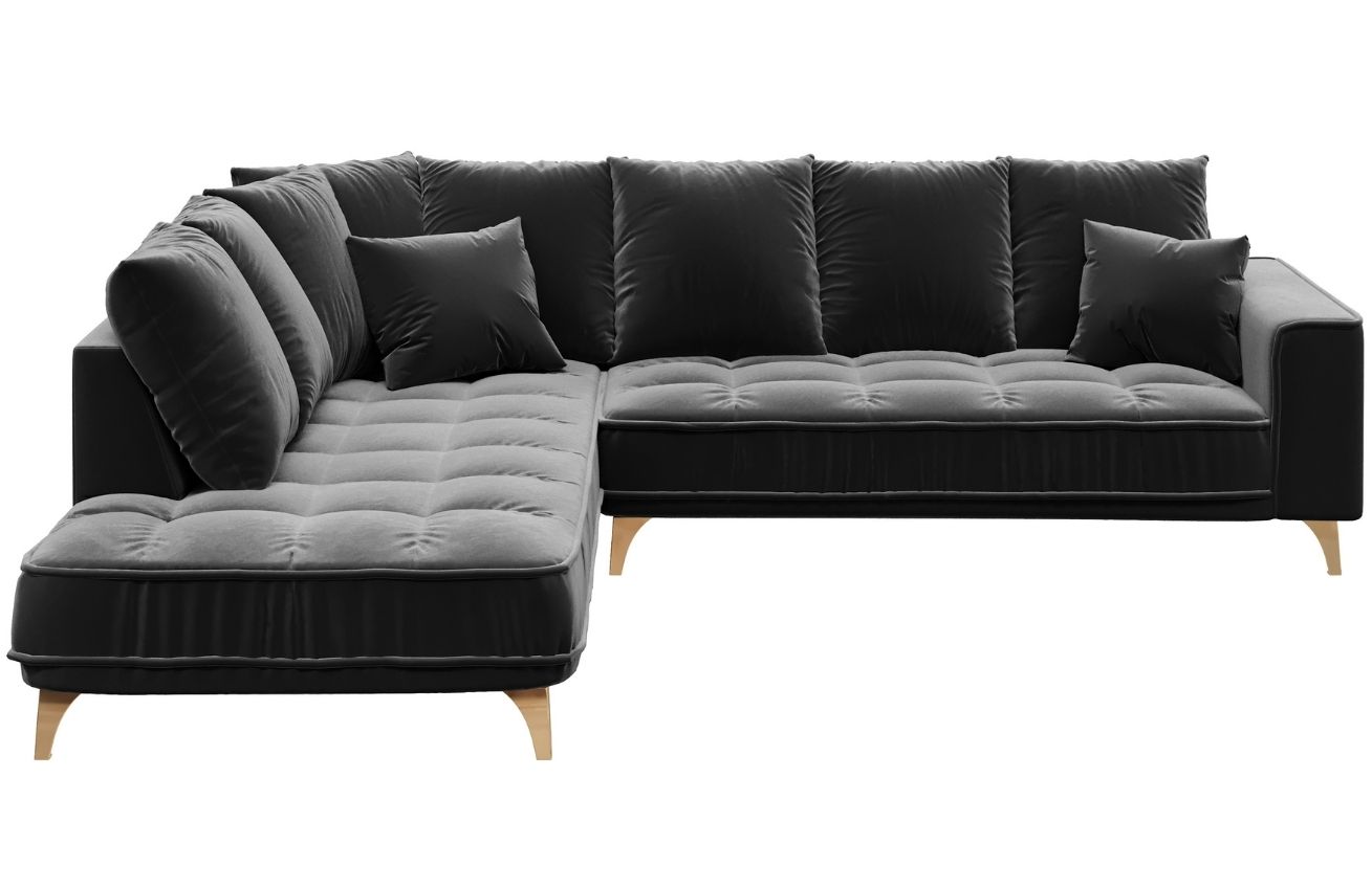 Stříbrně šedá sametová rohová pohovka DEVICHY Chloe 288 cm, levá