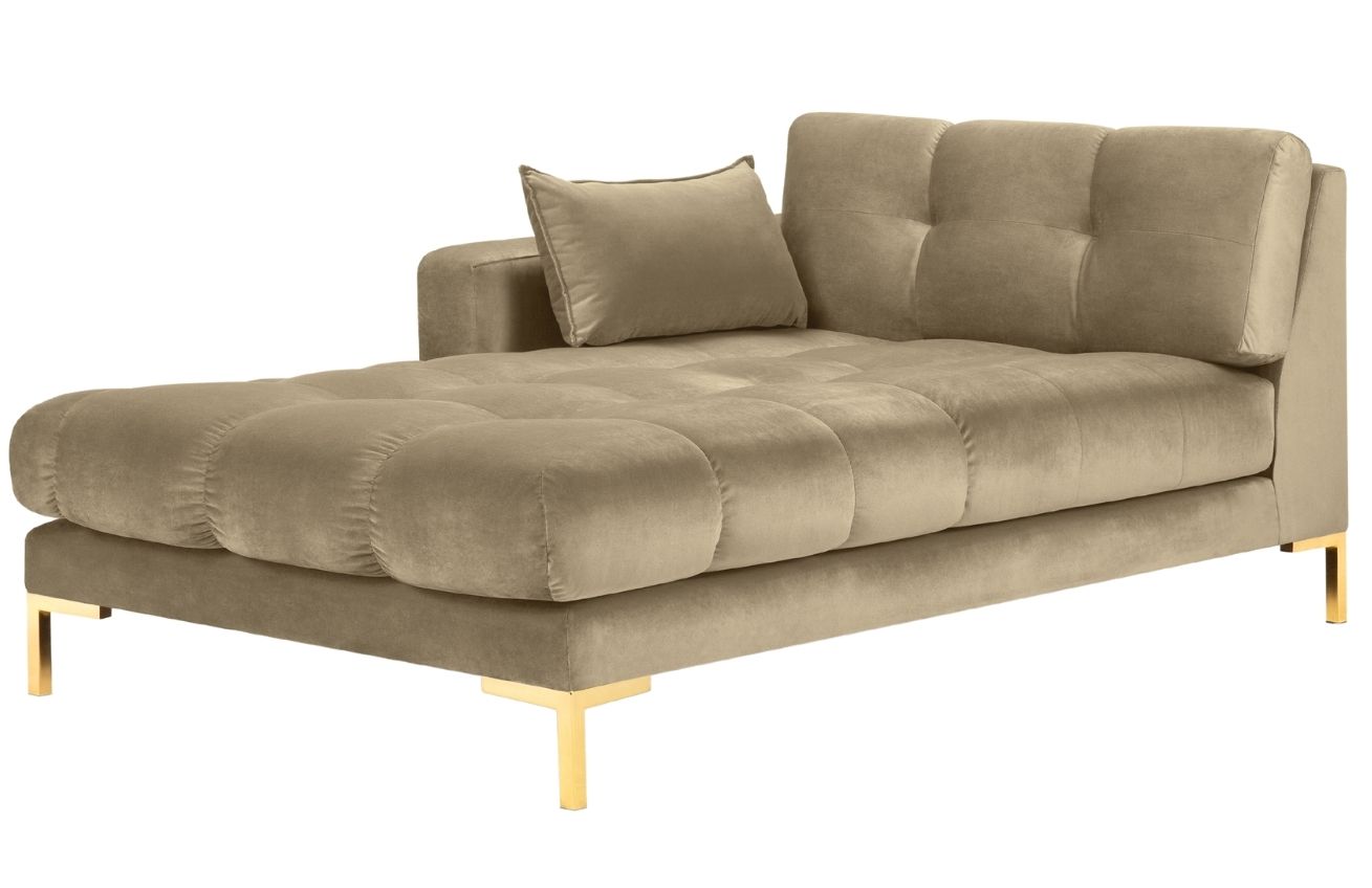 Béžová sametová lenoška MICADONI MAMAIA 185 cm se zlatou podnoží, levá