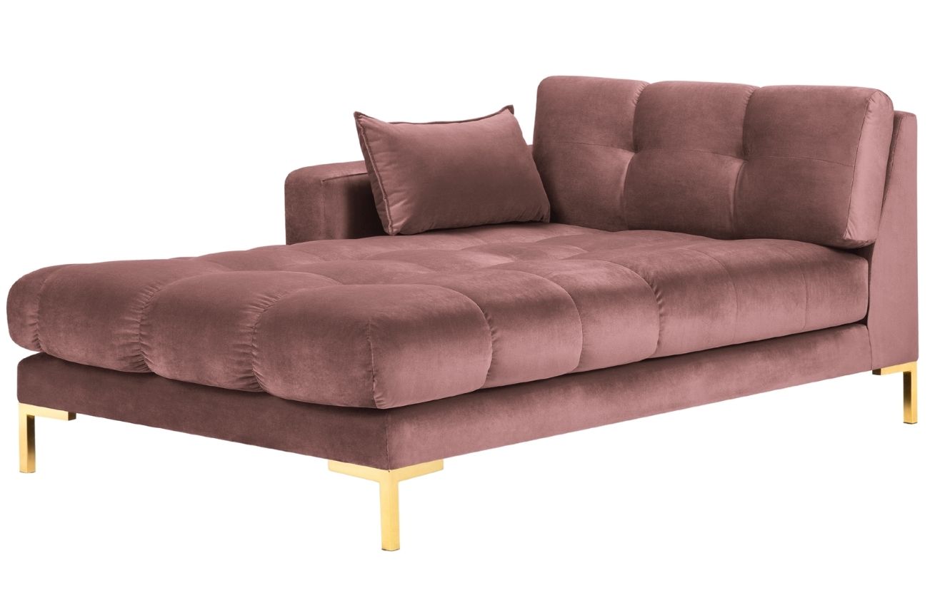 Růžová sametová lenoška MICADONI MAMAIA 185 cm se zlatou podnoží, levá