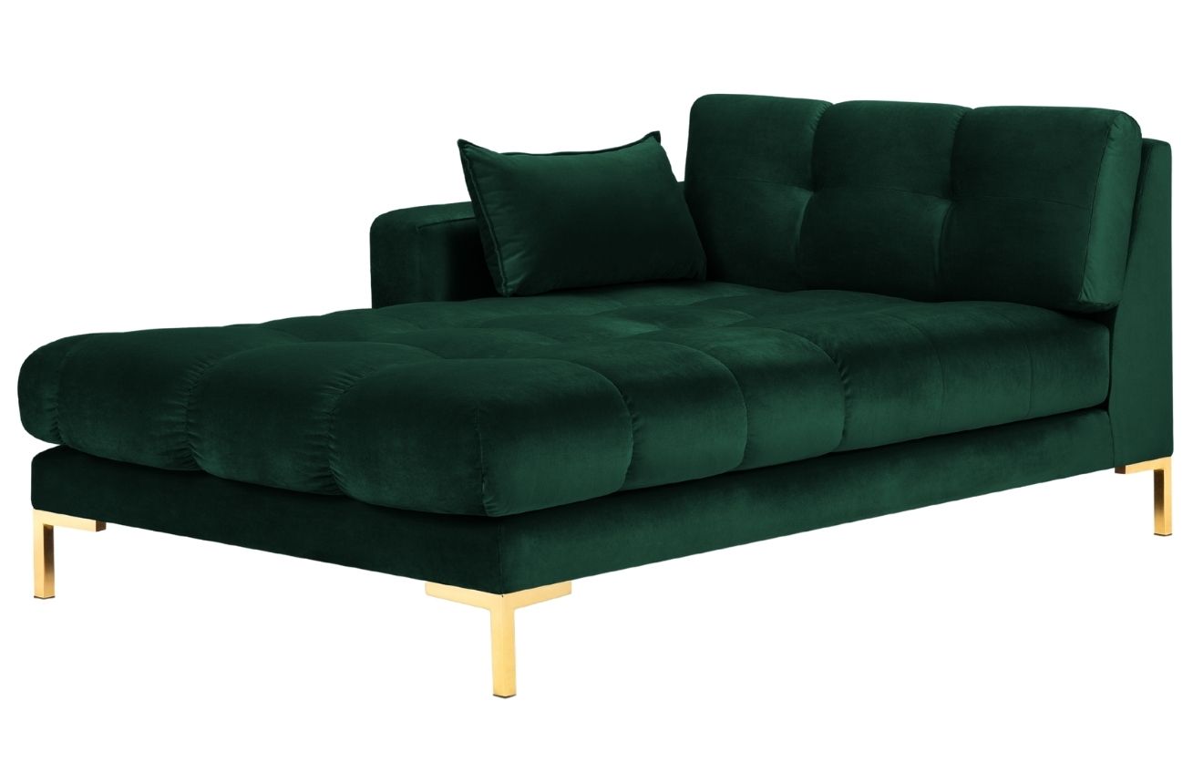 Tmavě zelená sametová lenoška MICADONI MAMAIA 185 cm se zlatou podnoží, levá
