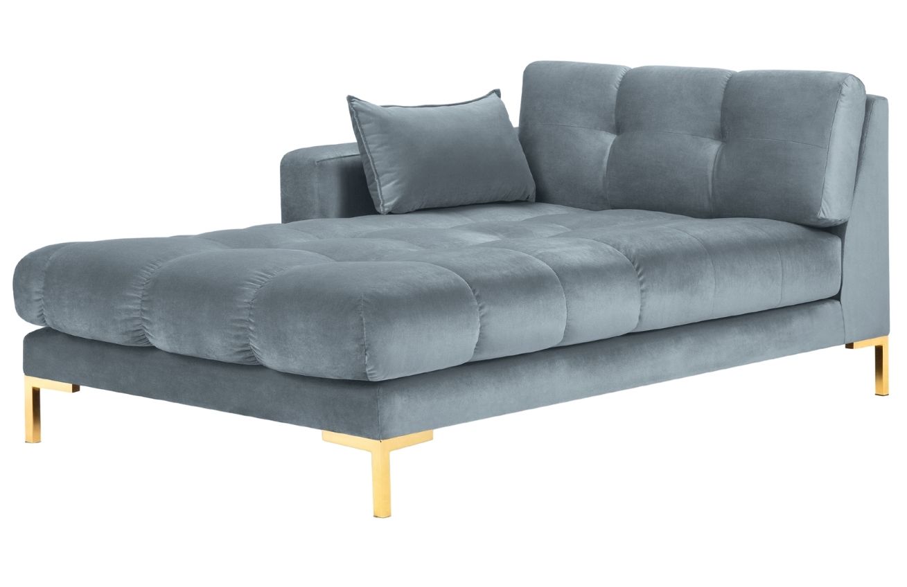 Světle modrá sametová lenoška MICADONI MAMAIA 185 cm se zlatou podnoží, levá