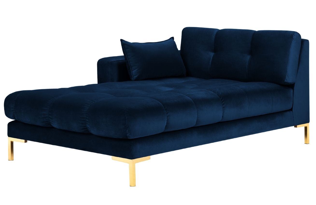 Královsky modrá sametová lenoška MICADONI MAMAIA 185 cm se zlatou podnoží, levá