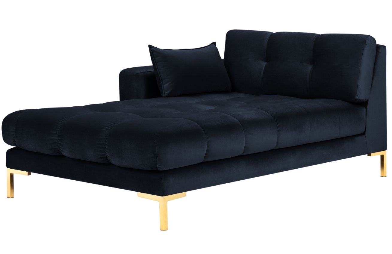 Tmavě modrá sametová lenoška MICADONI MAMAIA 185 cm se zlatou podnoží, levá