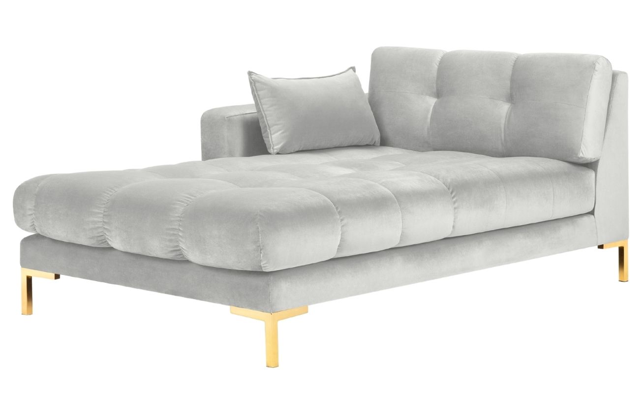 Světle šedá sametová lenoška MICADONI MAMAIA 185 cm se zlatou podnoží, levá