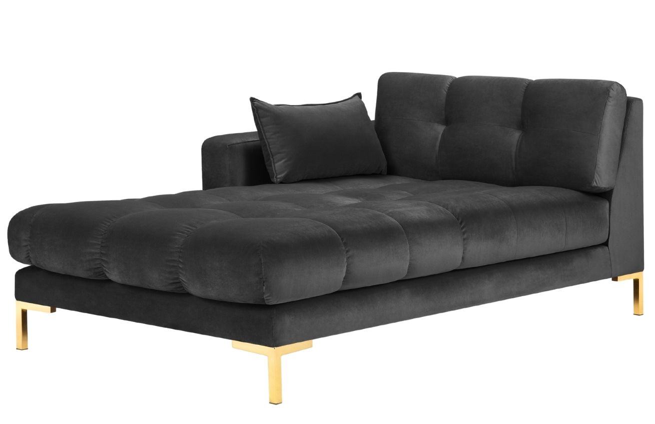 Tmavě šedá sametová lenoška MICADONI MAMAIA 185 cm se zlatou podnoží, levá