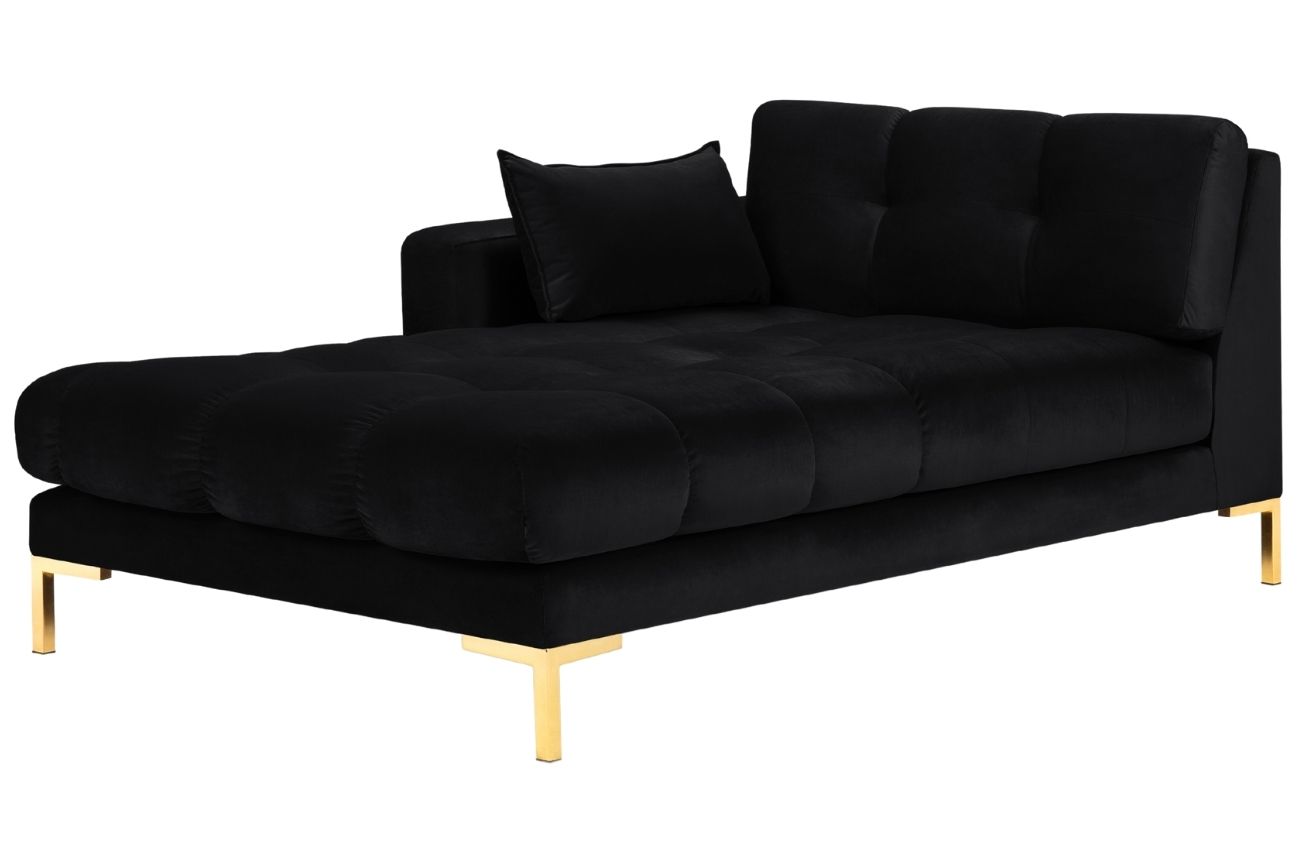 Černá sametová lenoška MICADONI MAMAIA 185 cm se zlatou podnoží, levá