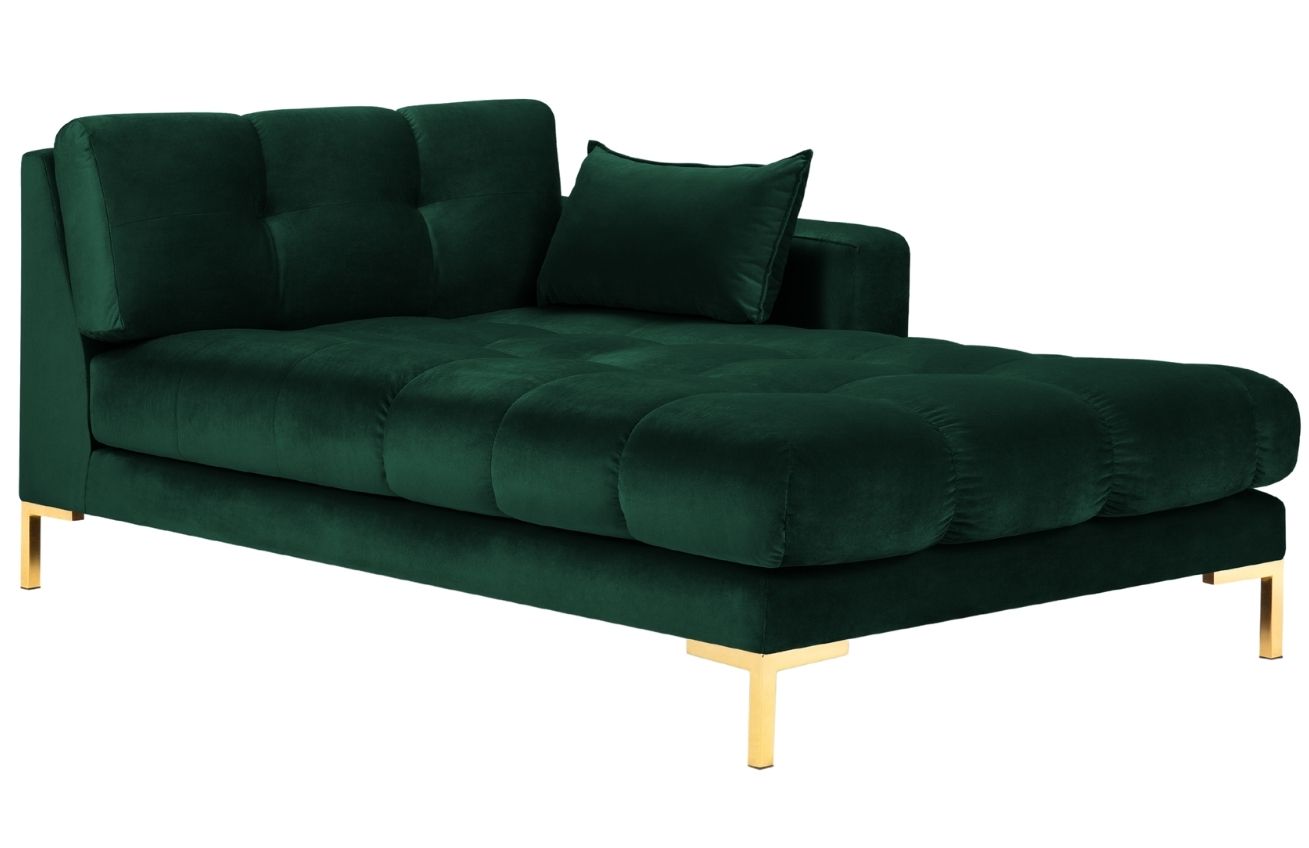 Tmavě zelen&aacute; sametov&aacute; leno&scaron;ka MICADONI MAMAIA 185 cm se zlatou podnož&iacute;, prav&aacute;