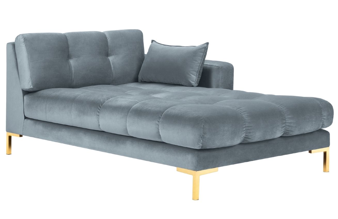 Světle modr&aacute; sametov&aacute; leno&scaron;ka MICADONI MAMAIA 185 cm se zlatou podnož&iacute;, prav&aacute;