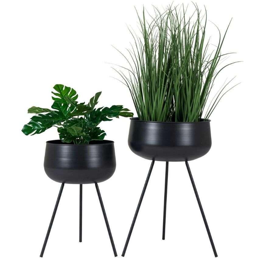 Nordic Living Set dvou černých kovových květináčů Adora Ø 28/34 cm