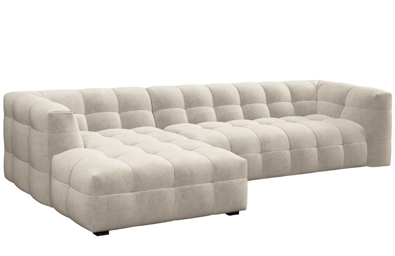 Béžová sametová pětimístná rohová pohovka Windsor & Co Vesta 320 cm, levá