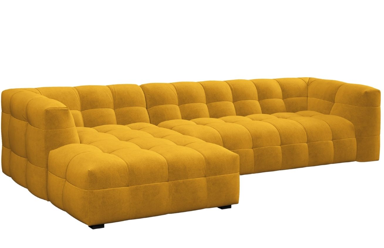 Žlutá sametová pětimístná rohová pohovka Windsor & Co Vesta 320 cm, levá