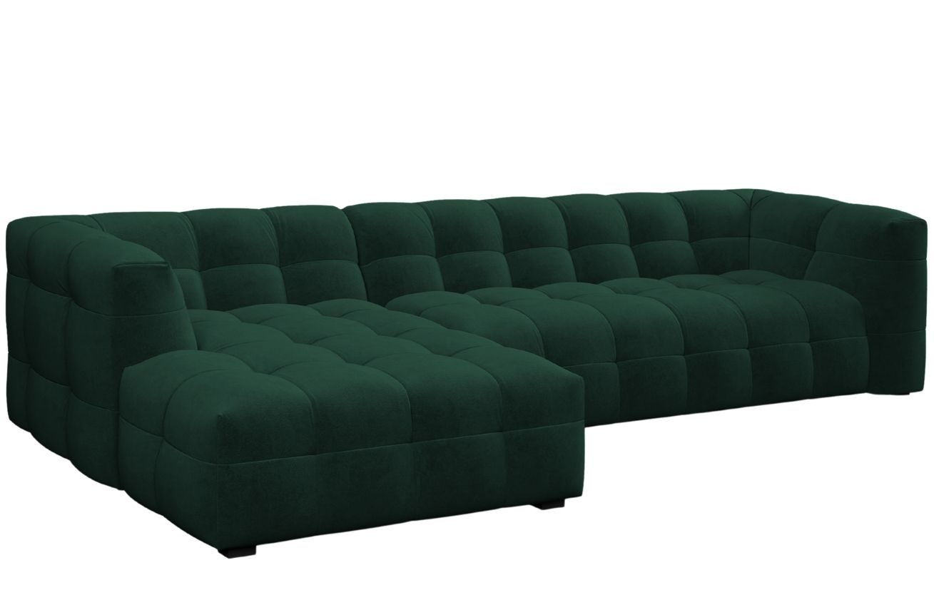 Lahvově zelená sametová pětimístná rohová pohovka Windsor & Co Vesta 320 cm, levá